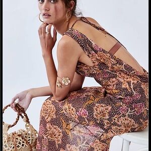 Free People Backless Floral Dress in Pink and Brown